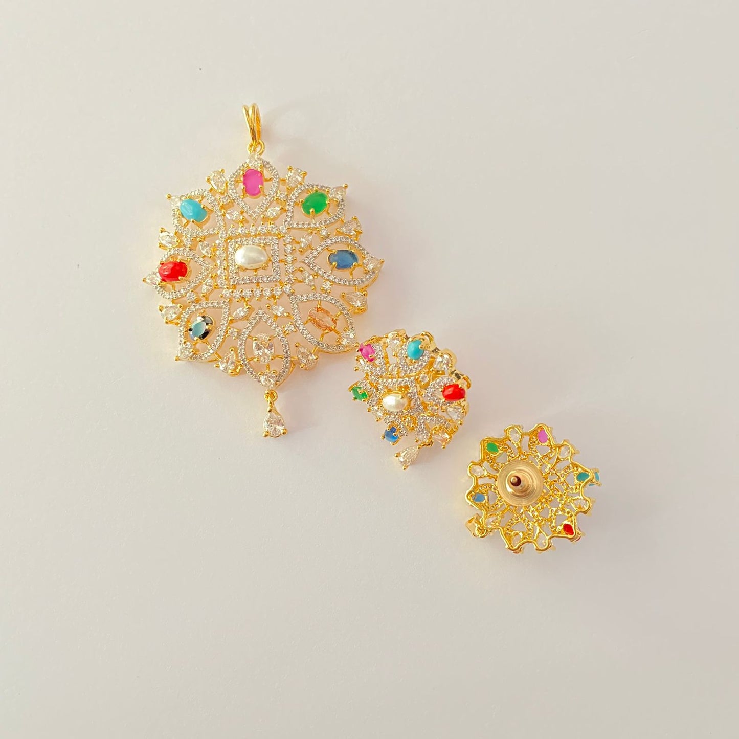 Multi Colour Gold Plated Pendant Set Design 3