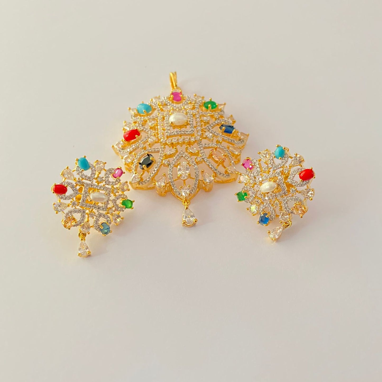 Multi Colour Gold Plated Pendant Set Design 3