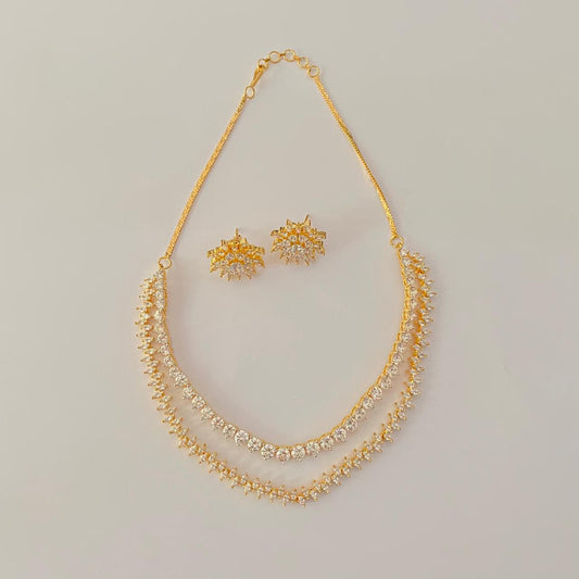Diamond Gold Plated classic double layer necklace Set