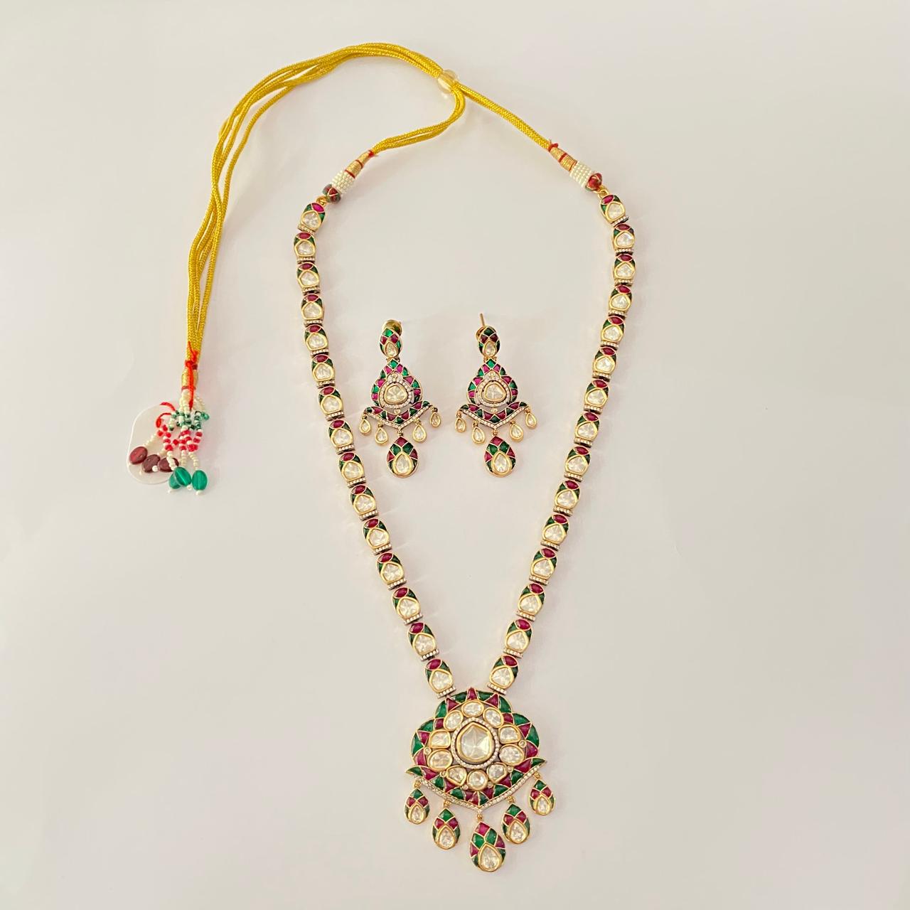 Polki Gold plated Ruby long necklace Set