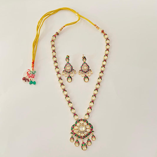 Polki Gold plated Ruby long necklace Set