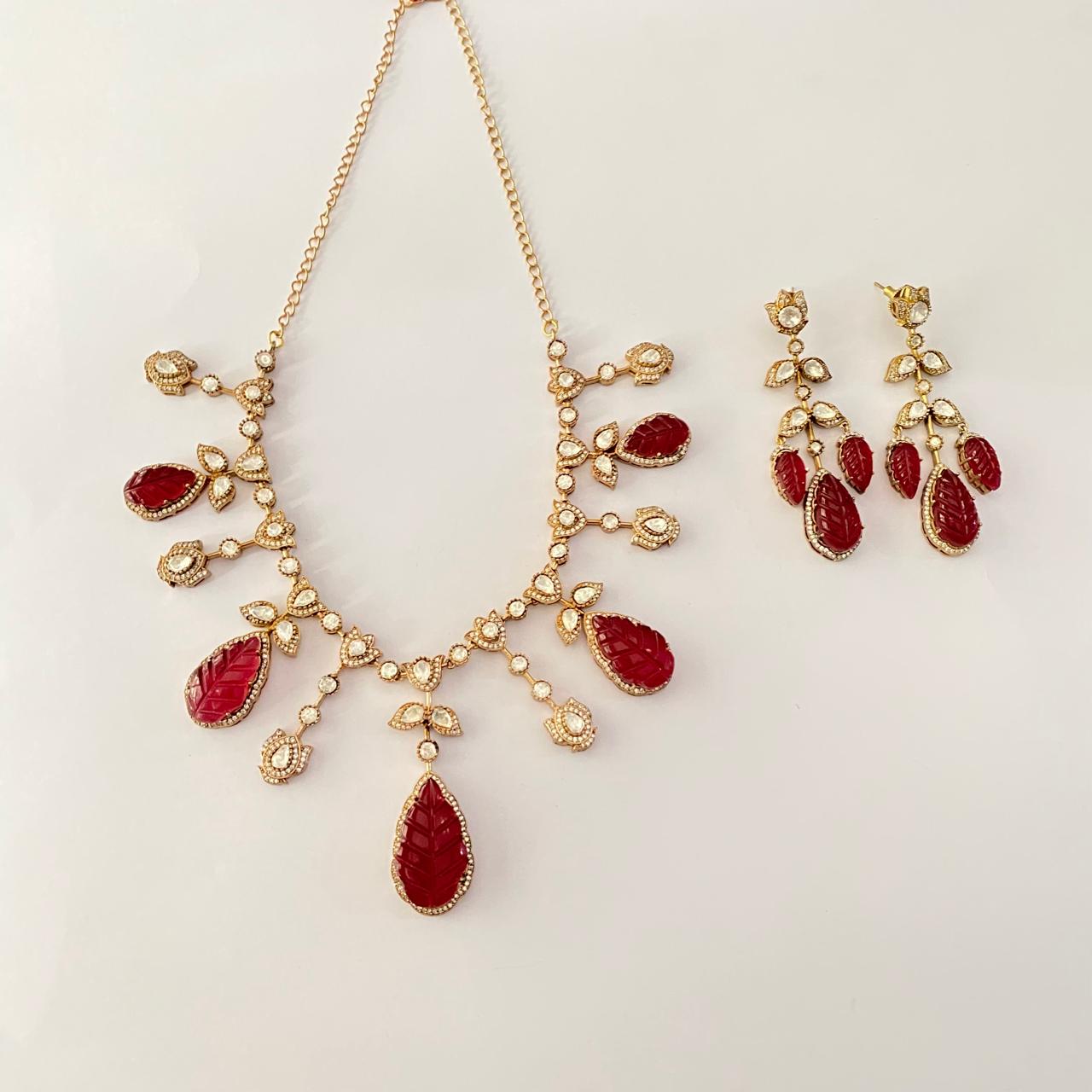 Ruby polki gold plated ethnics  necklace Set