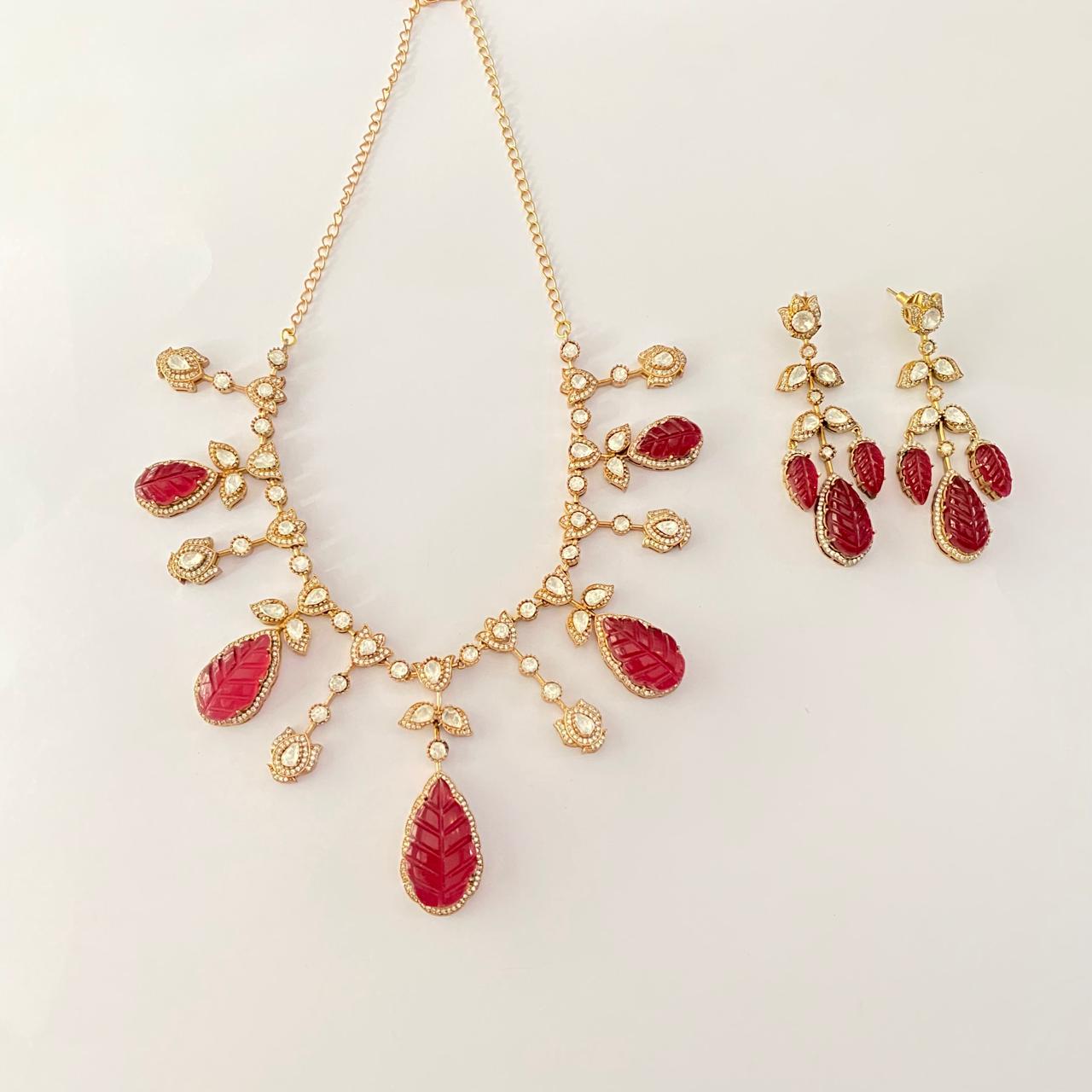 Ruby polki gold plated ethnics  necklace Set