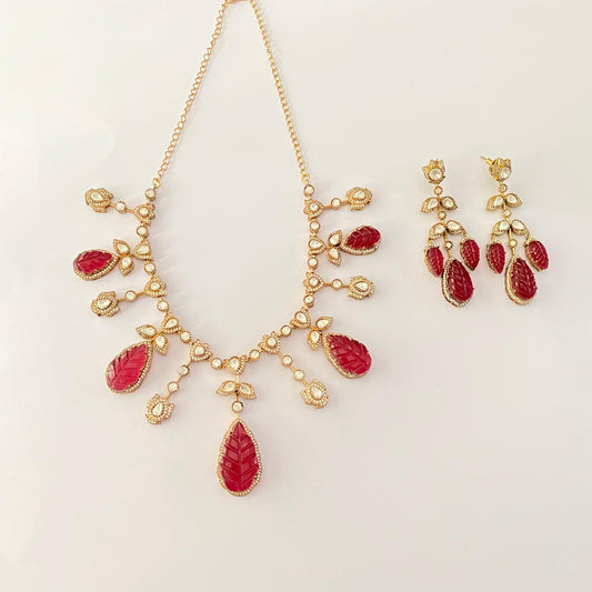 Ruby polki gold plated ethnics  necklace Set