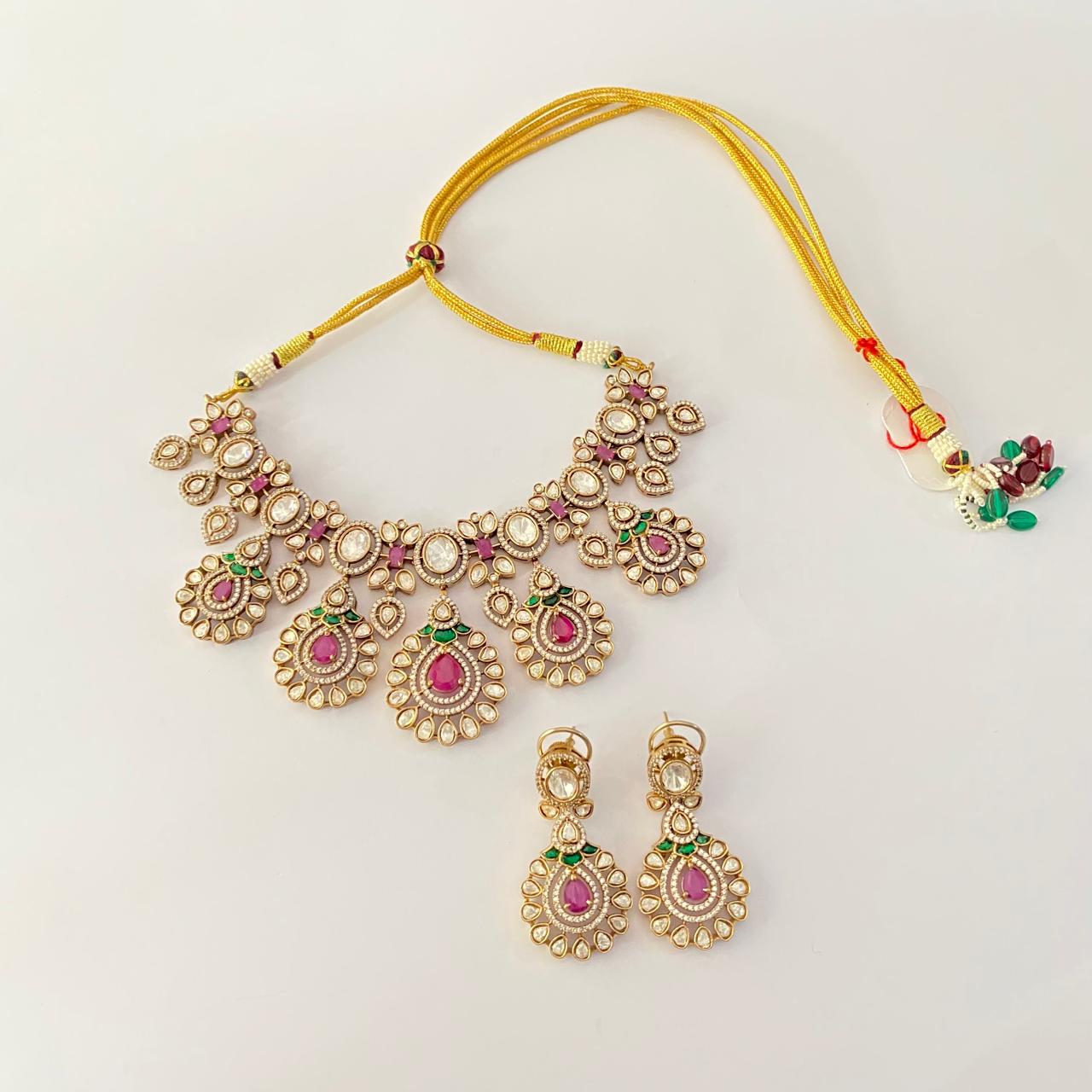Ruby polki emerald latest design semi bridal Necklace Set