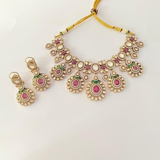 Ruby polki emerald latest design semi bridal Necklace Set