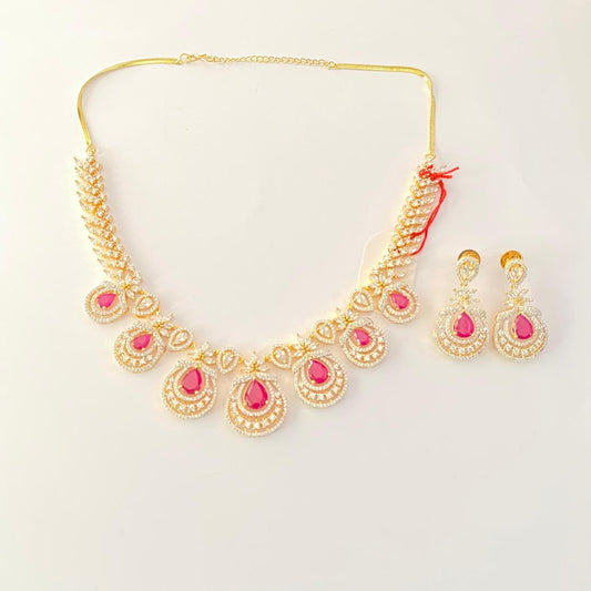 Diamond ruby Gold Plated necklace Set