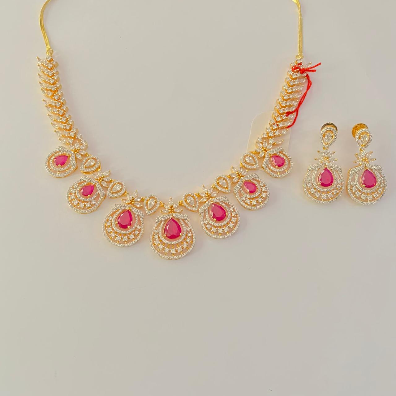 Diamond ruby Gold Plated necklace Set