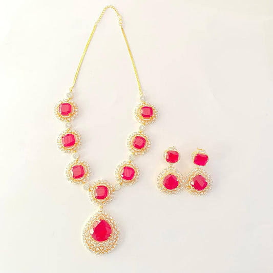 Ruby with small diamond Gold Plated necklace Set