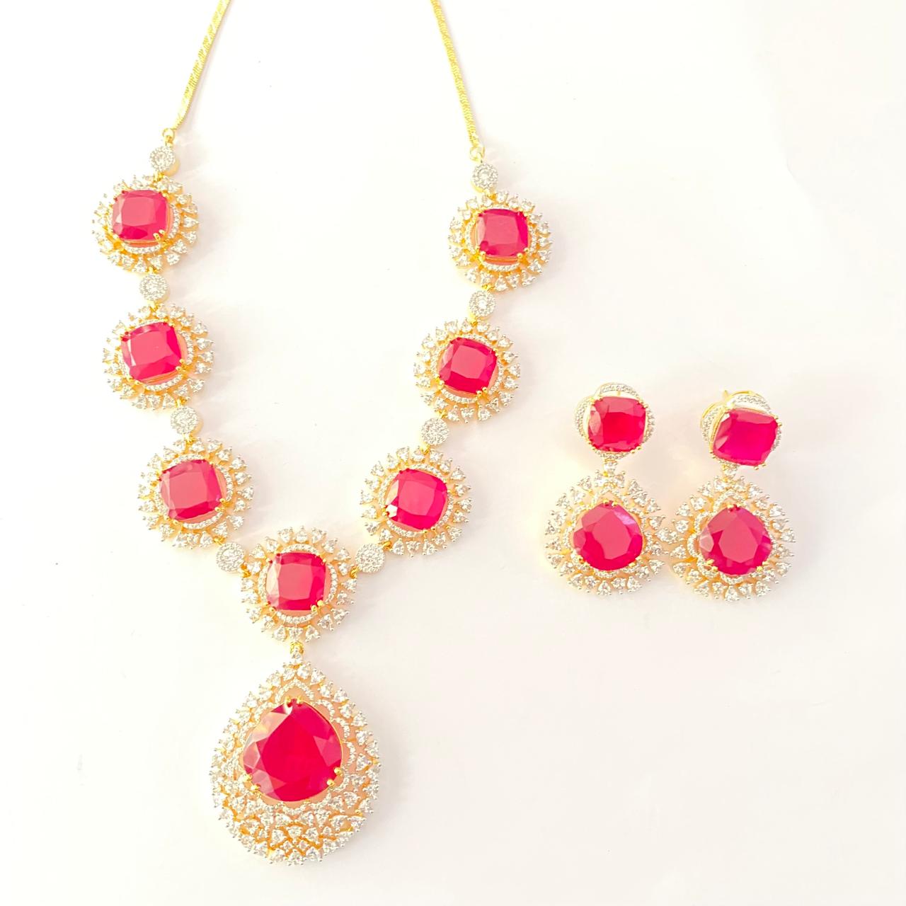 Ruby with small diamond Gold Plated necklace Set