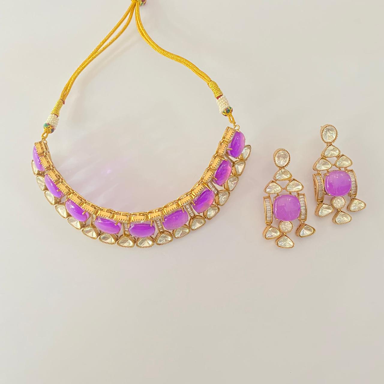 Amethyst polki gold plated Choker Necklace Set