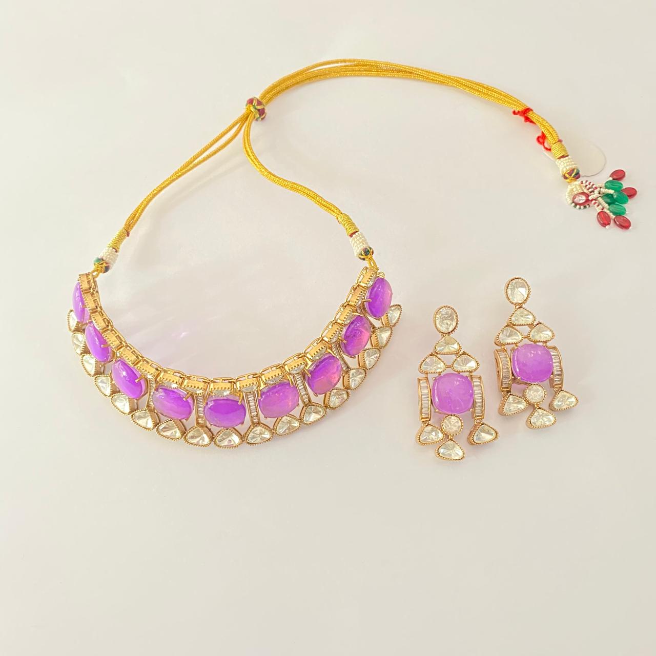 Amethyst polki gold plated Choker Necklace Set