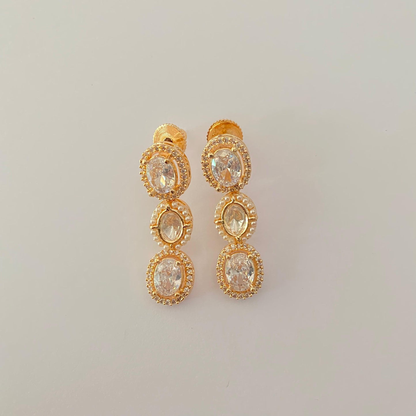 Polki Gold plated with Pearl single line Necklace Set