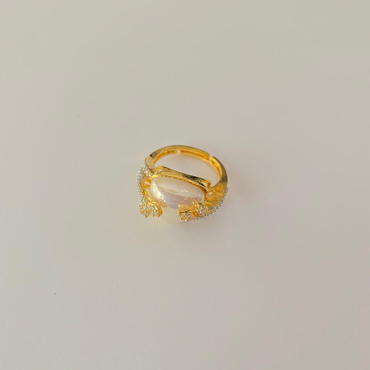 Gold Platedpearl with Diamond Ring