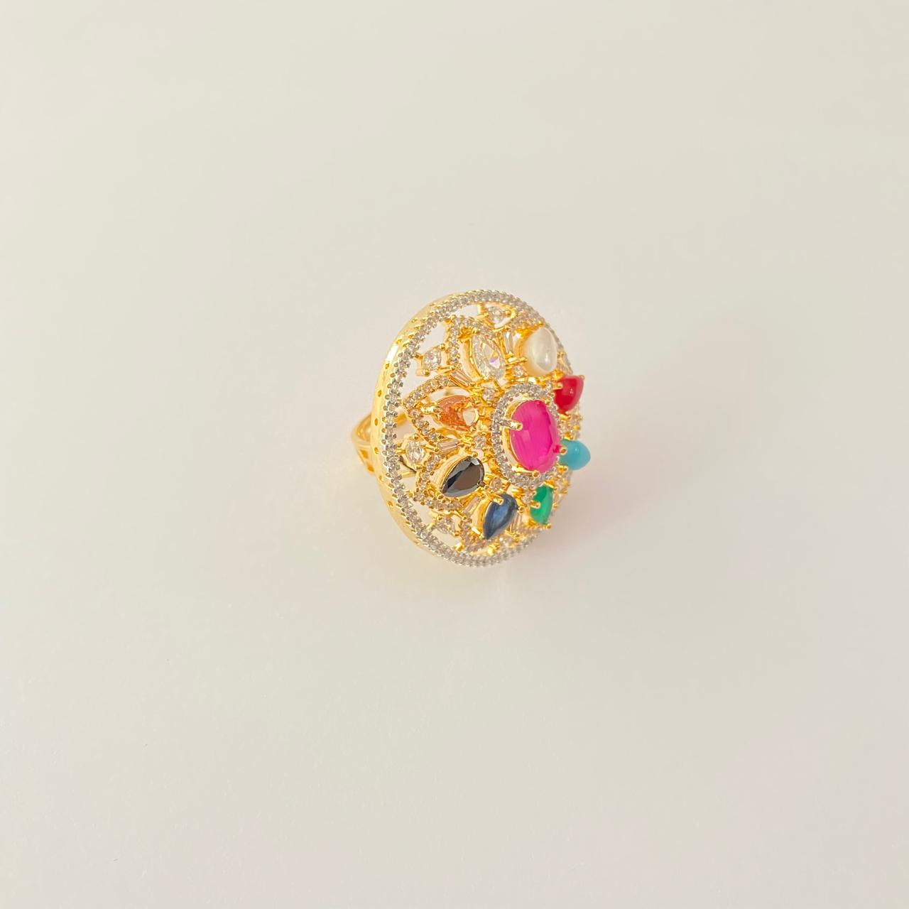 Multi color Gold Plated with diamond Ring