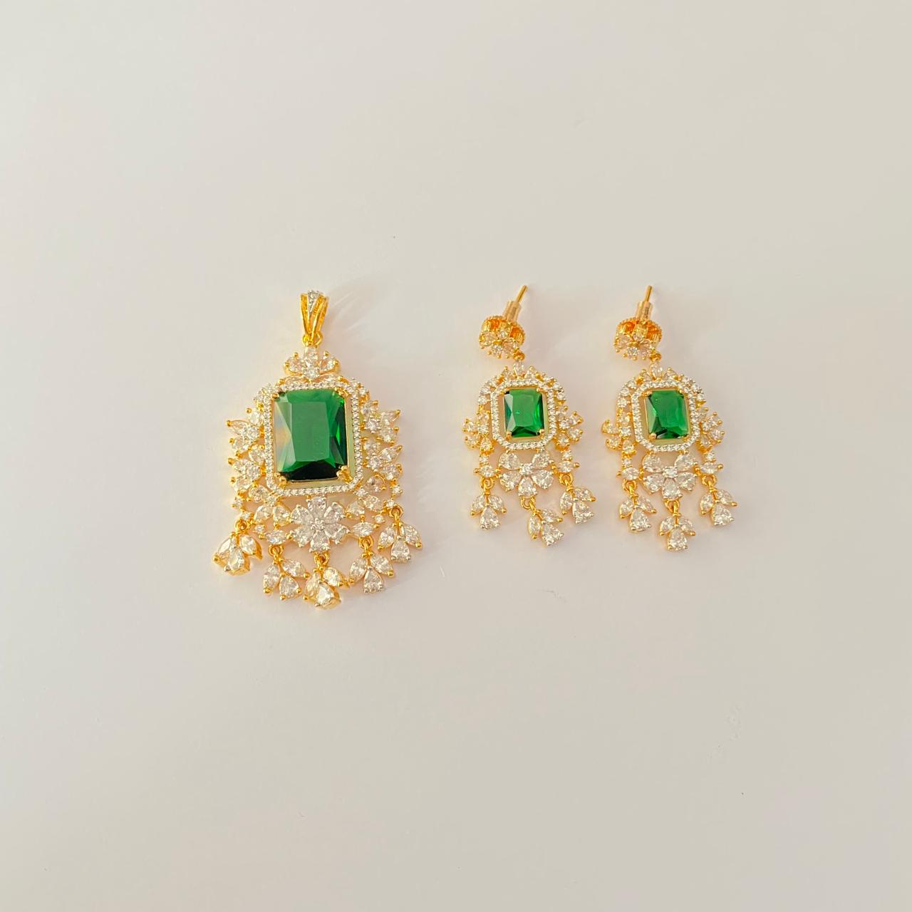 Emerald Gold Plated Diamond latest design Pendant Set