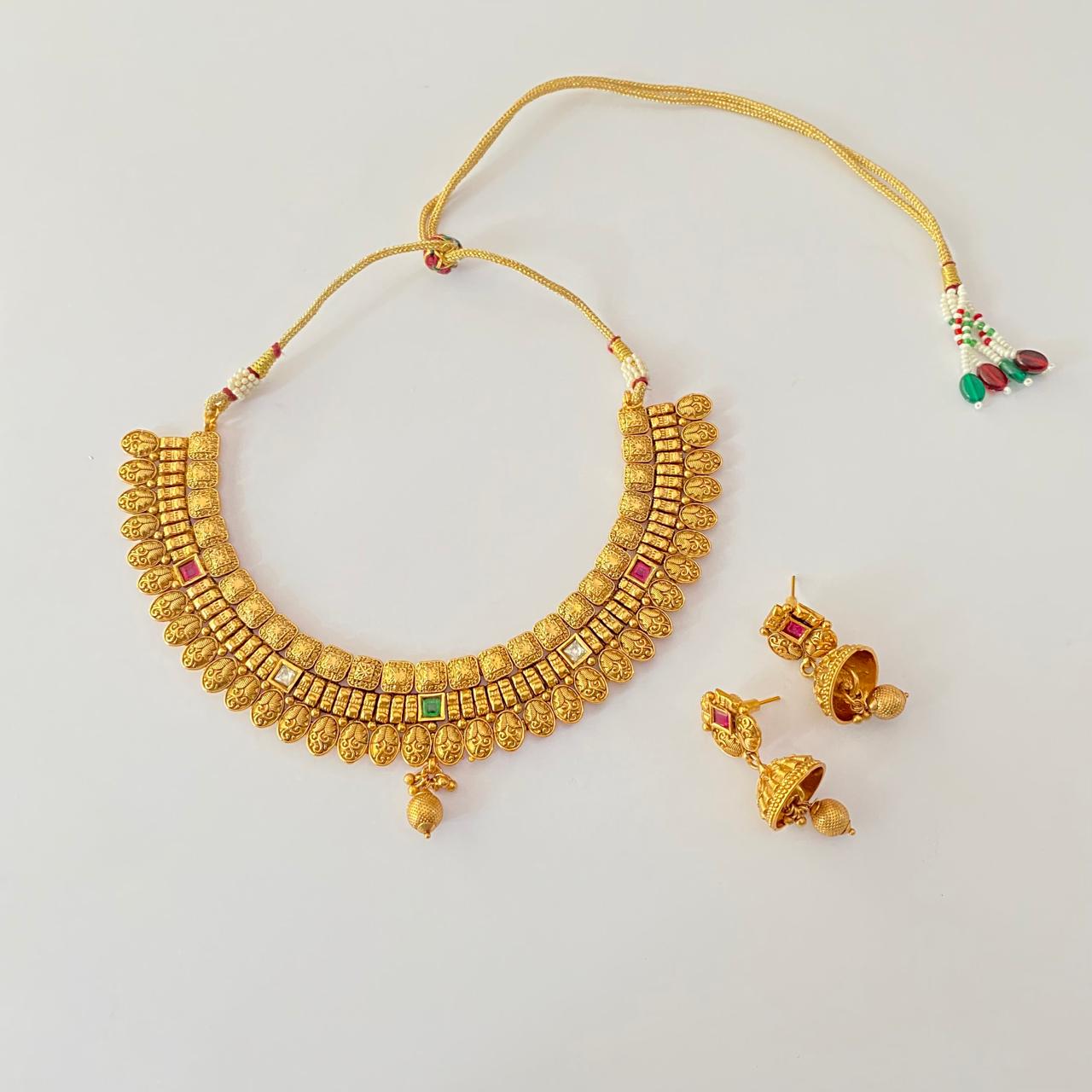 Gold Plated Temple latest Design Necklace Set