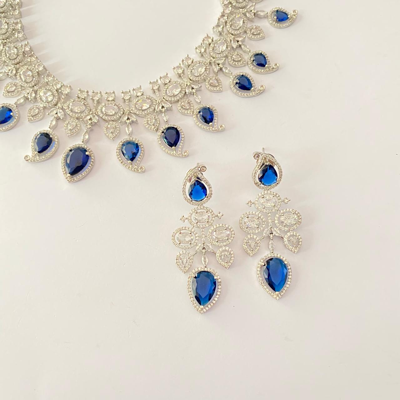 Diamond Blue Classic party wear Necklace Set