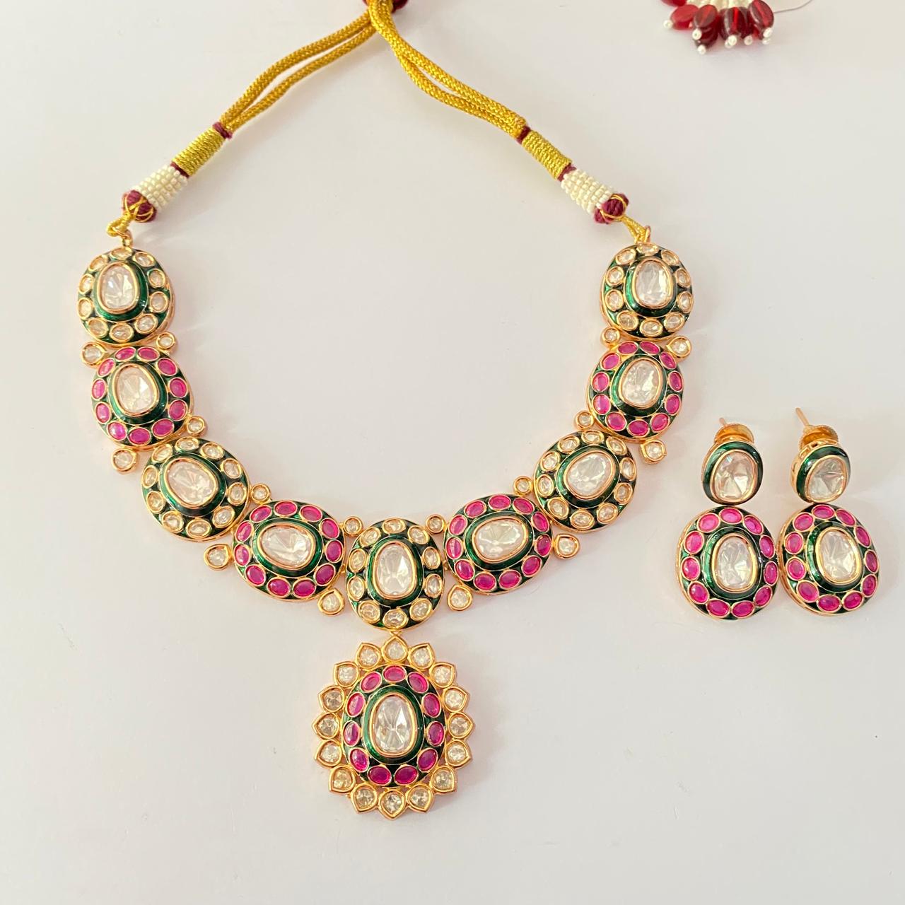 Kundan Polki ruby and green Necklace For Women.