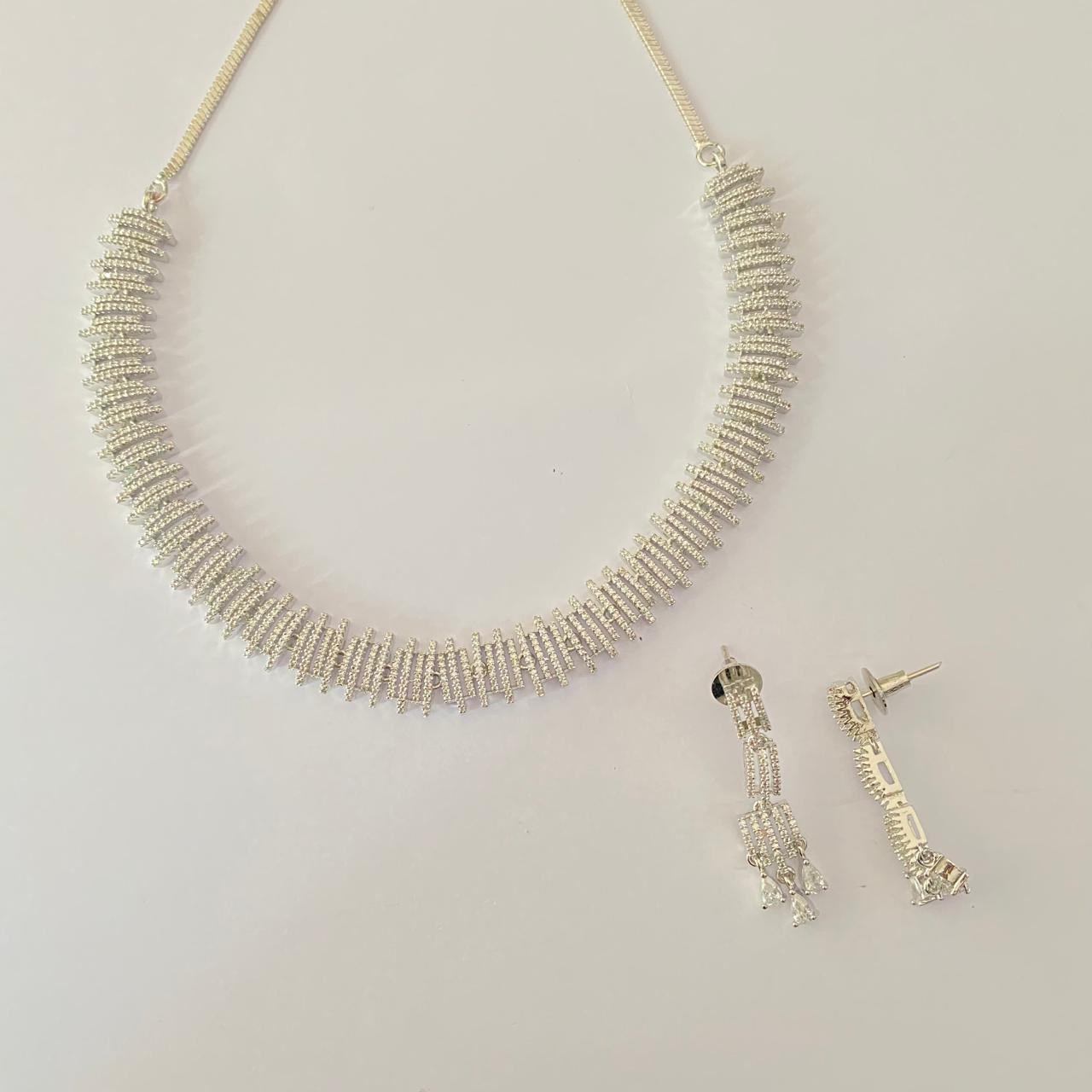 Diamond Silver plated classic party wear Necklace Set