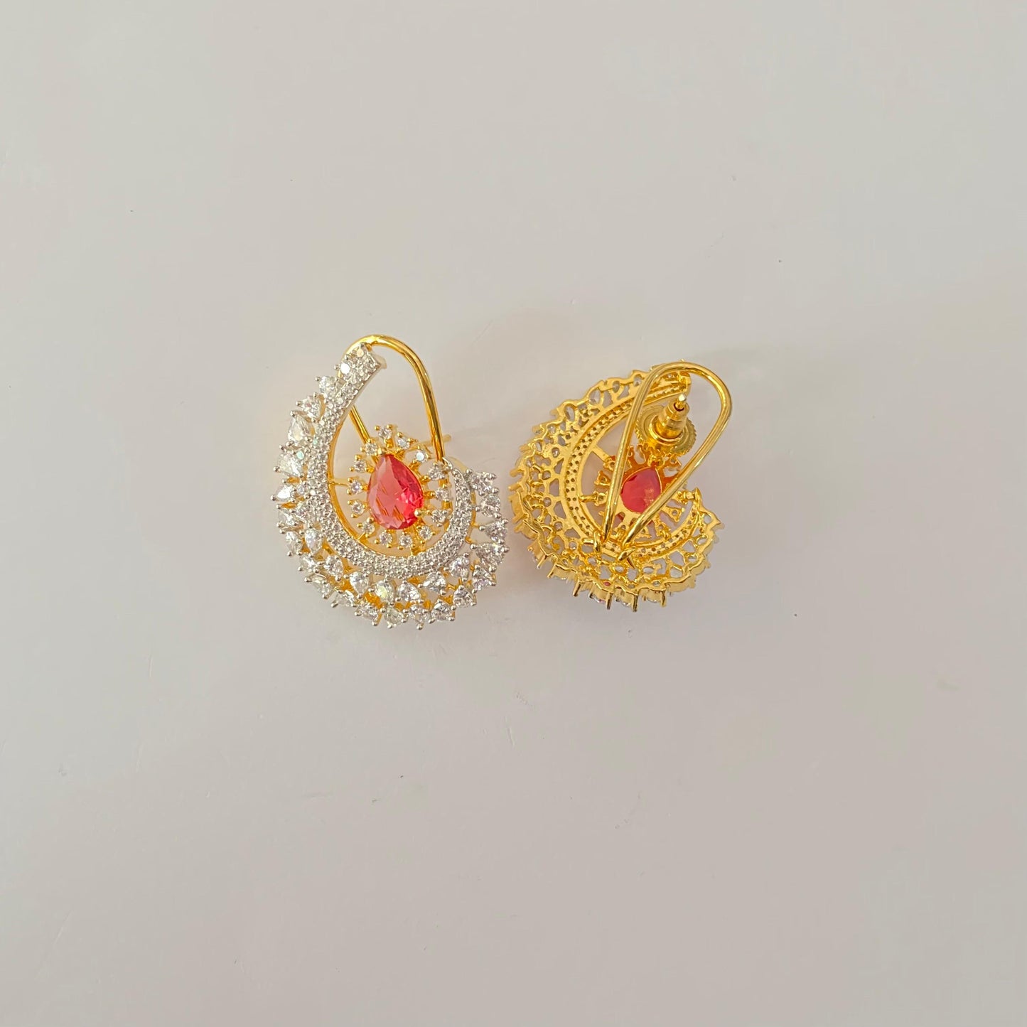 Gold Plated Ruby and Diamond Stud with Back Clip