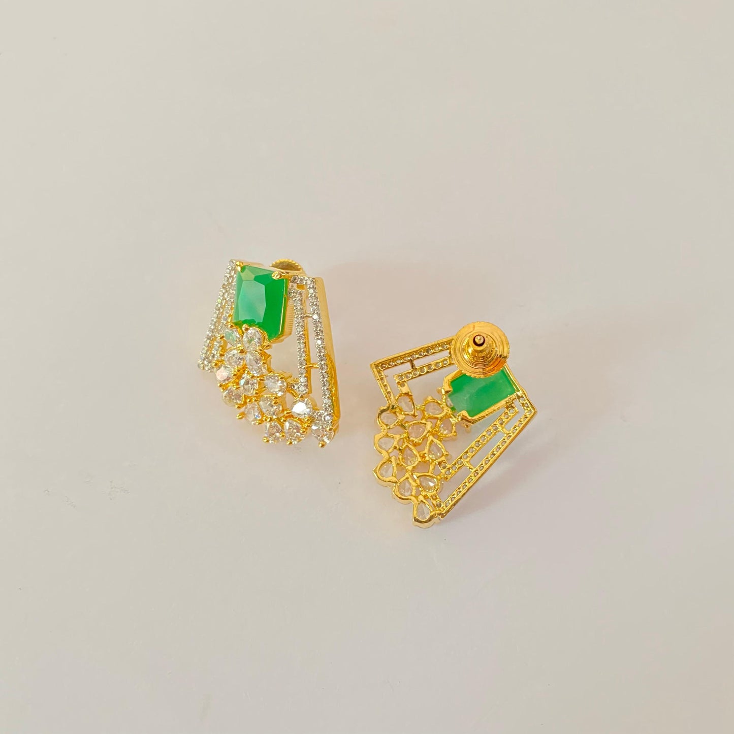 Gold Plated Emerald and Diamond Stud Latest Design