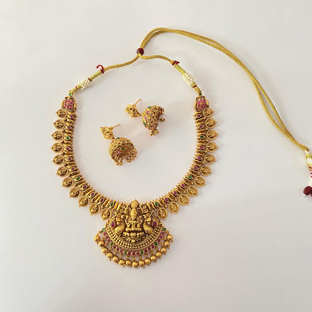 Gold Plated Temple Maa Laxmi Traditional Necklace Set