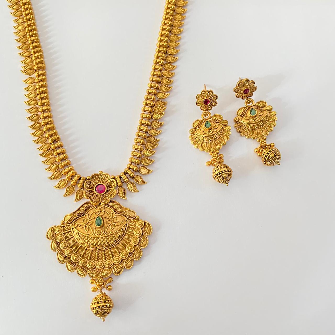 Gold Plated Temple latest design 2 long Necklace Set