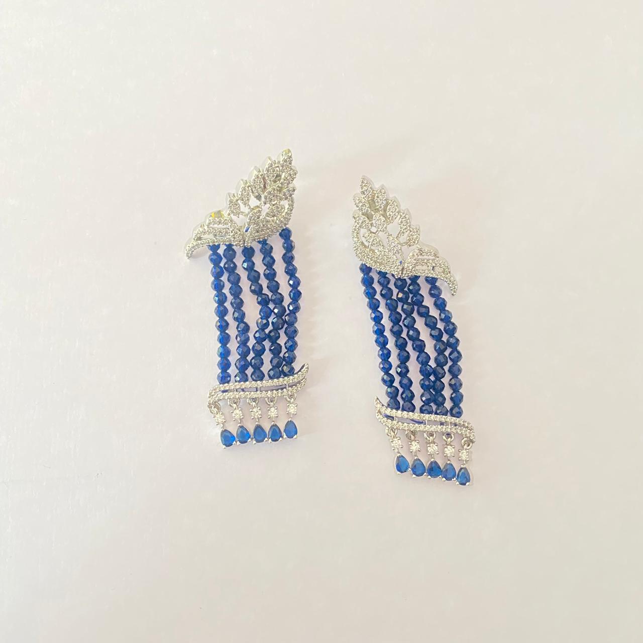 Diamond silver plated blue stone latest design Earring