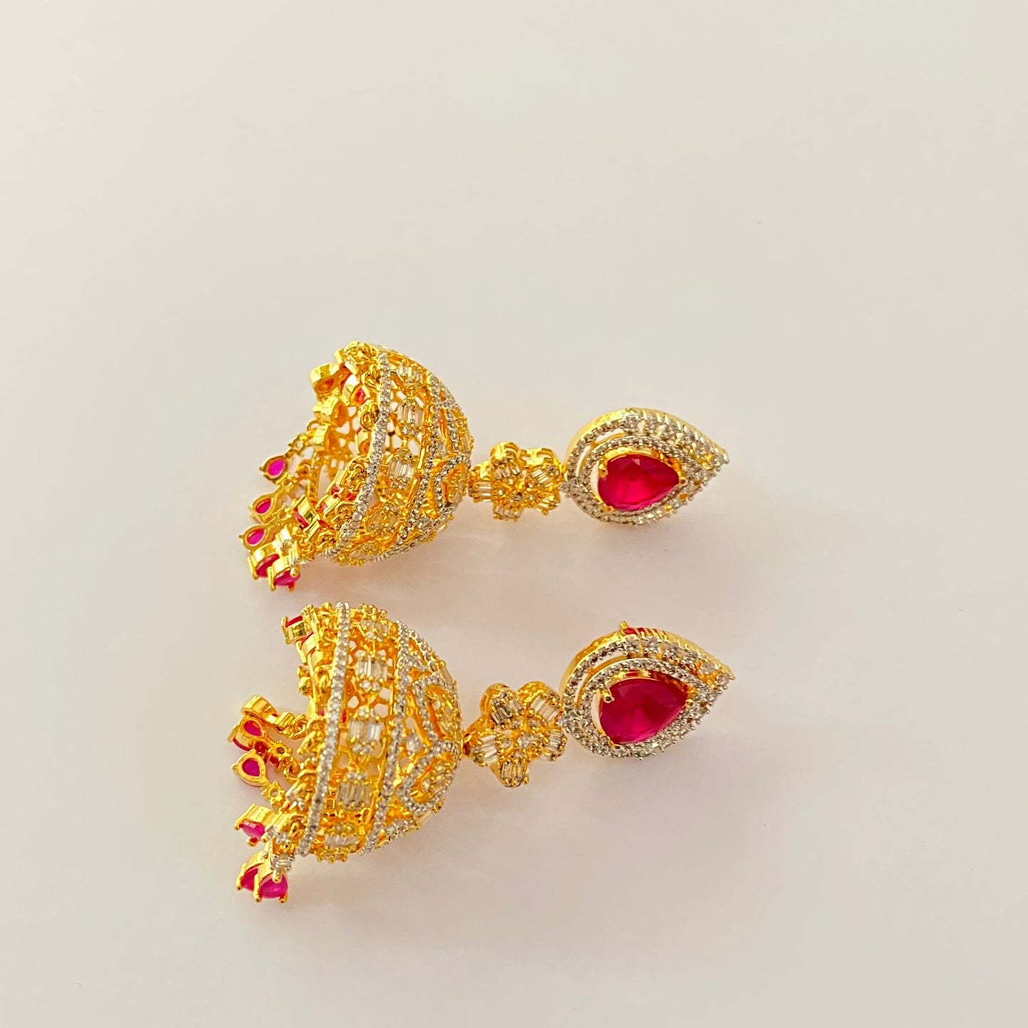 Gold Plated Ruby Diamond Jhumka