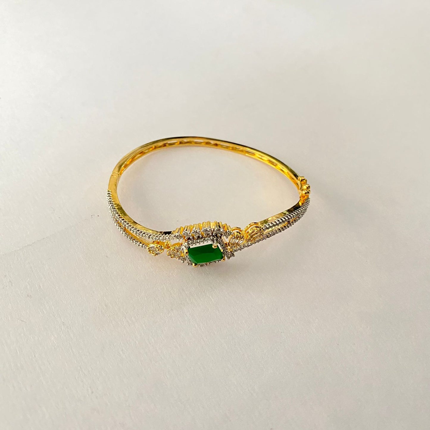 Green Single Stone Gold Plated Bracelet