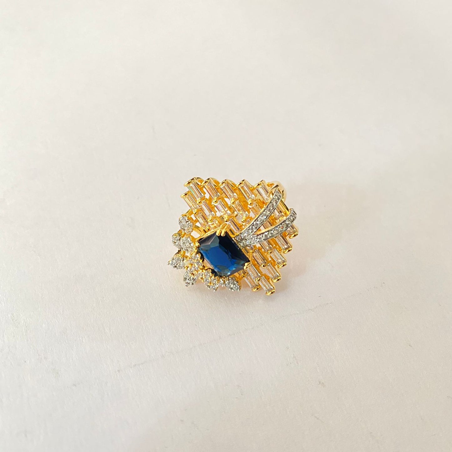Gold Plated Diamond Blue Stone Ring