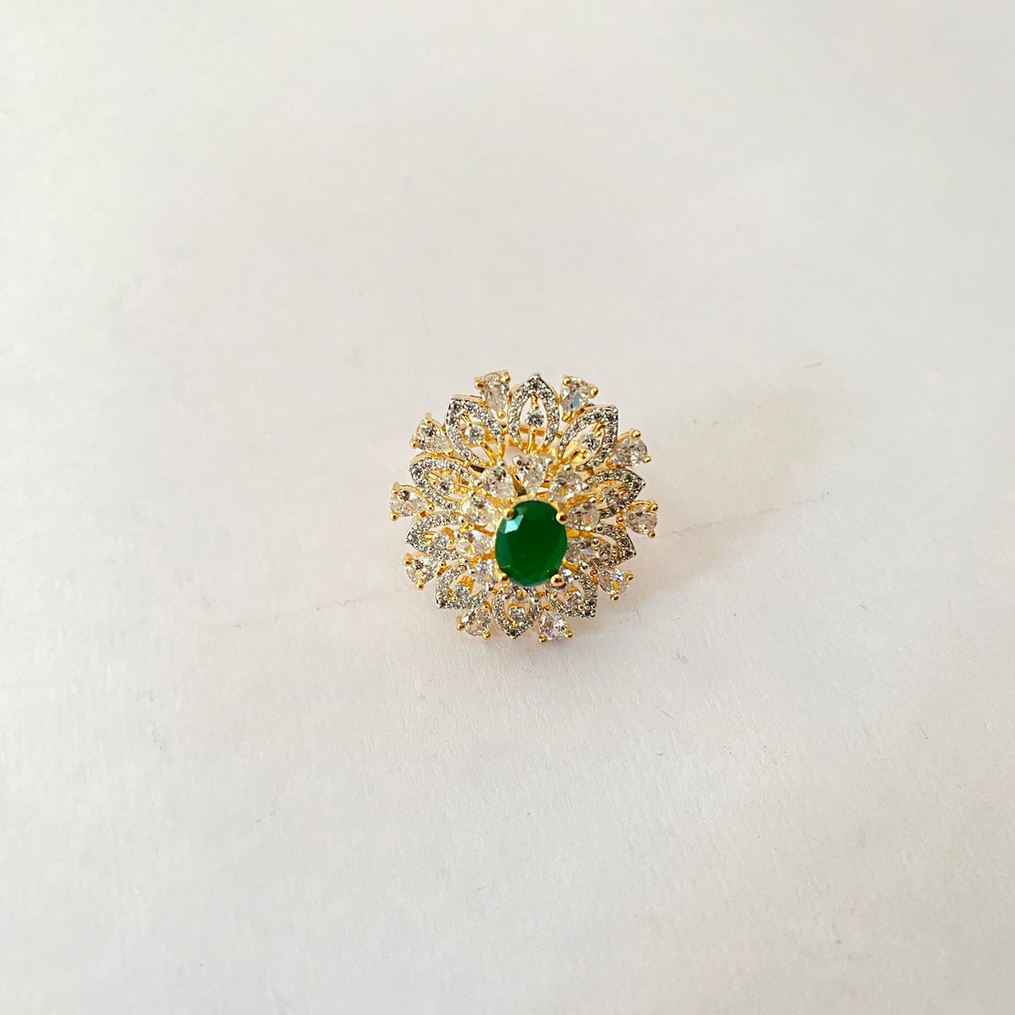 Green Stone Gold Plated Diamond Ring