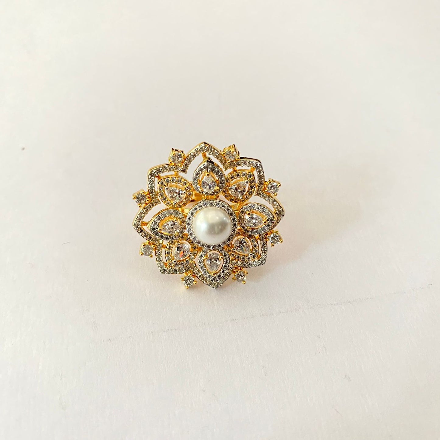 Pearl Gold Plated Diamond Ring