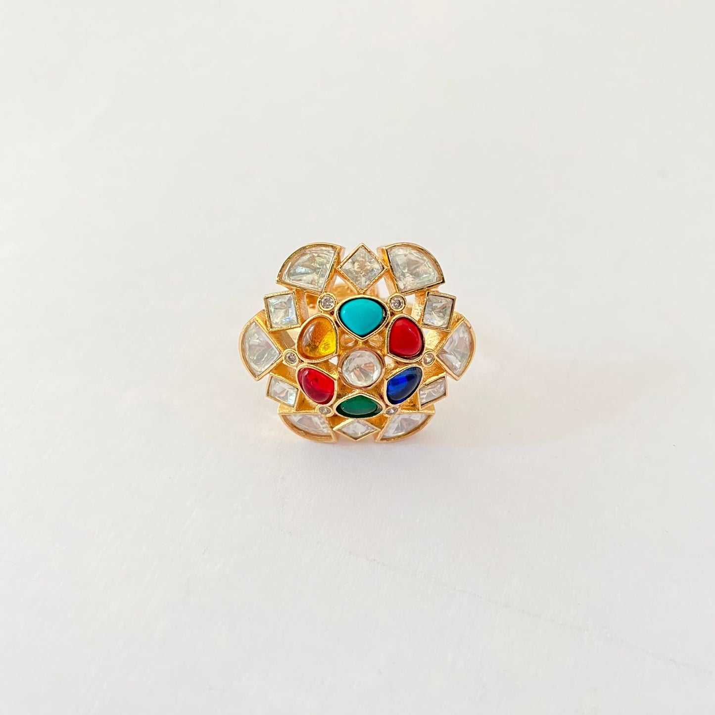 Multi Kundan Gold Plated Ring