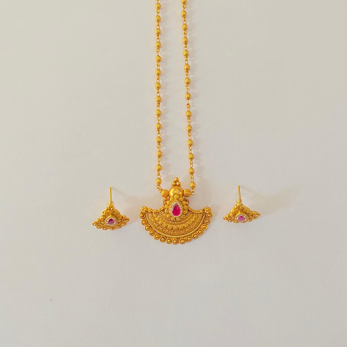 Antique Gold Plated with Ruby Pendant Set