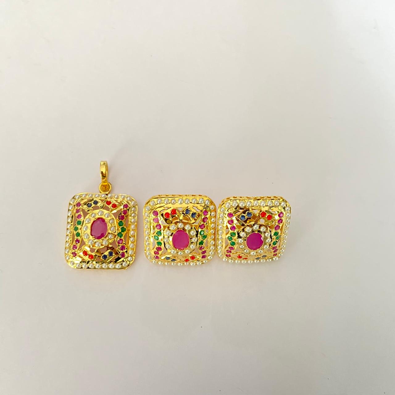 Jadau multi Gold Plated latest design Pendant Set