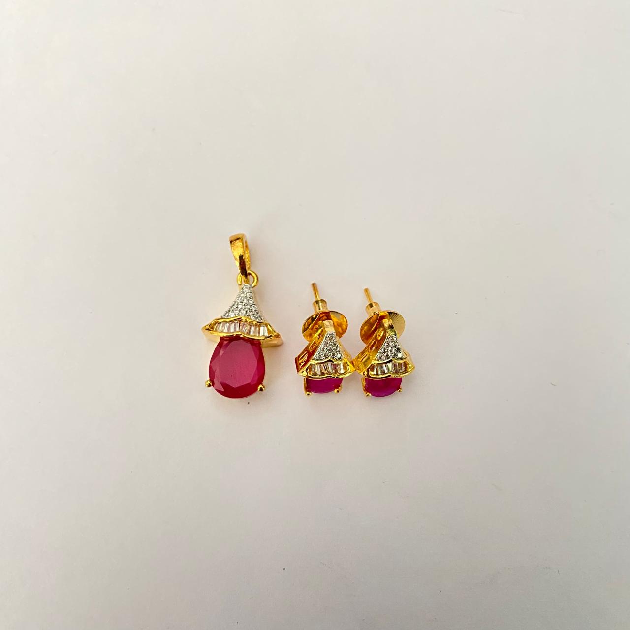 Ruby gold plated with diamond Pendant set