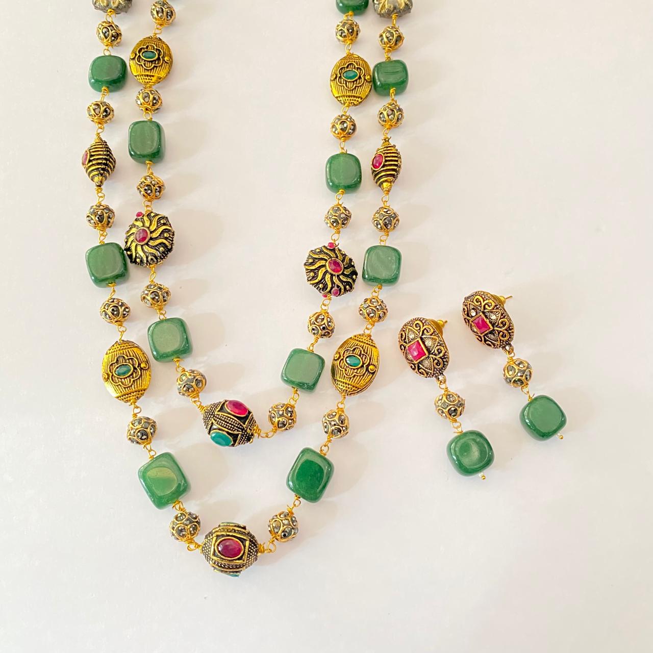 emerald with Golden beads western Necklace set