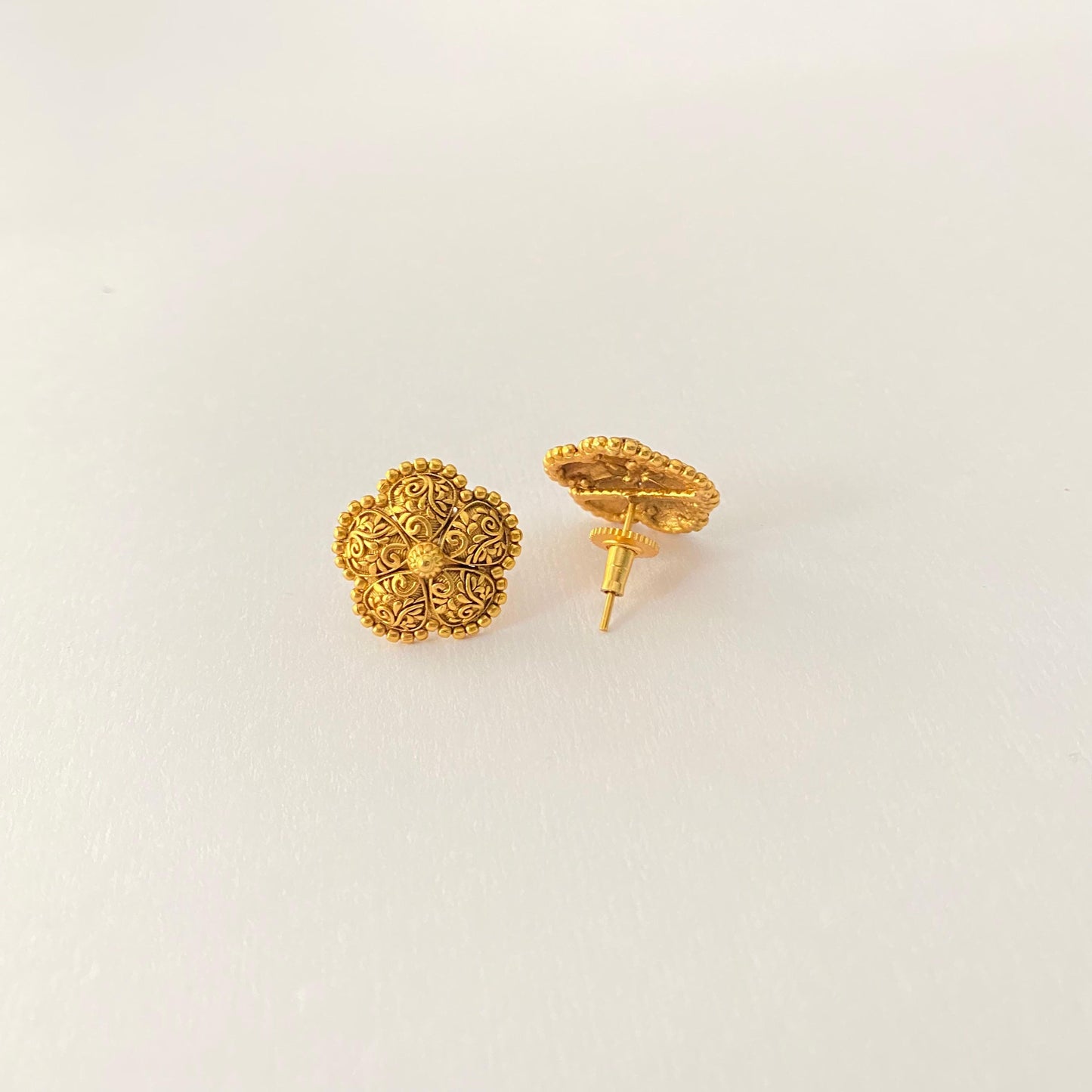Antique Gold Ethnic Stud in Floral Design