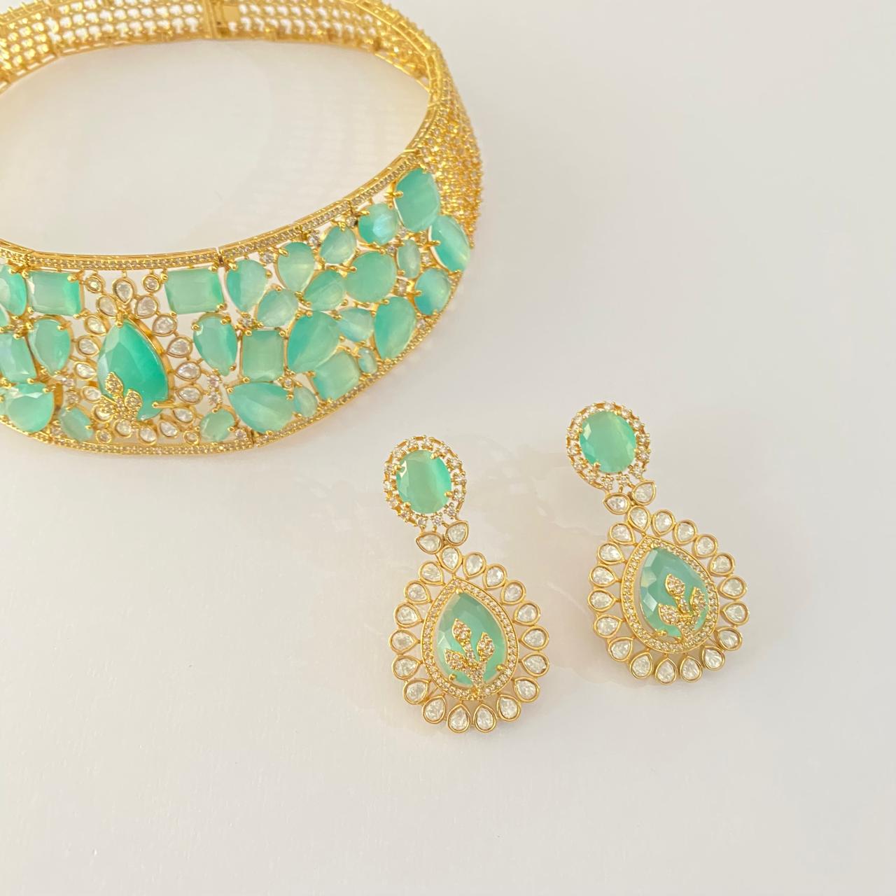 Firoza Diamond Hasli style Necklace with Earrings