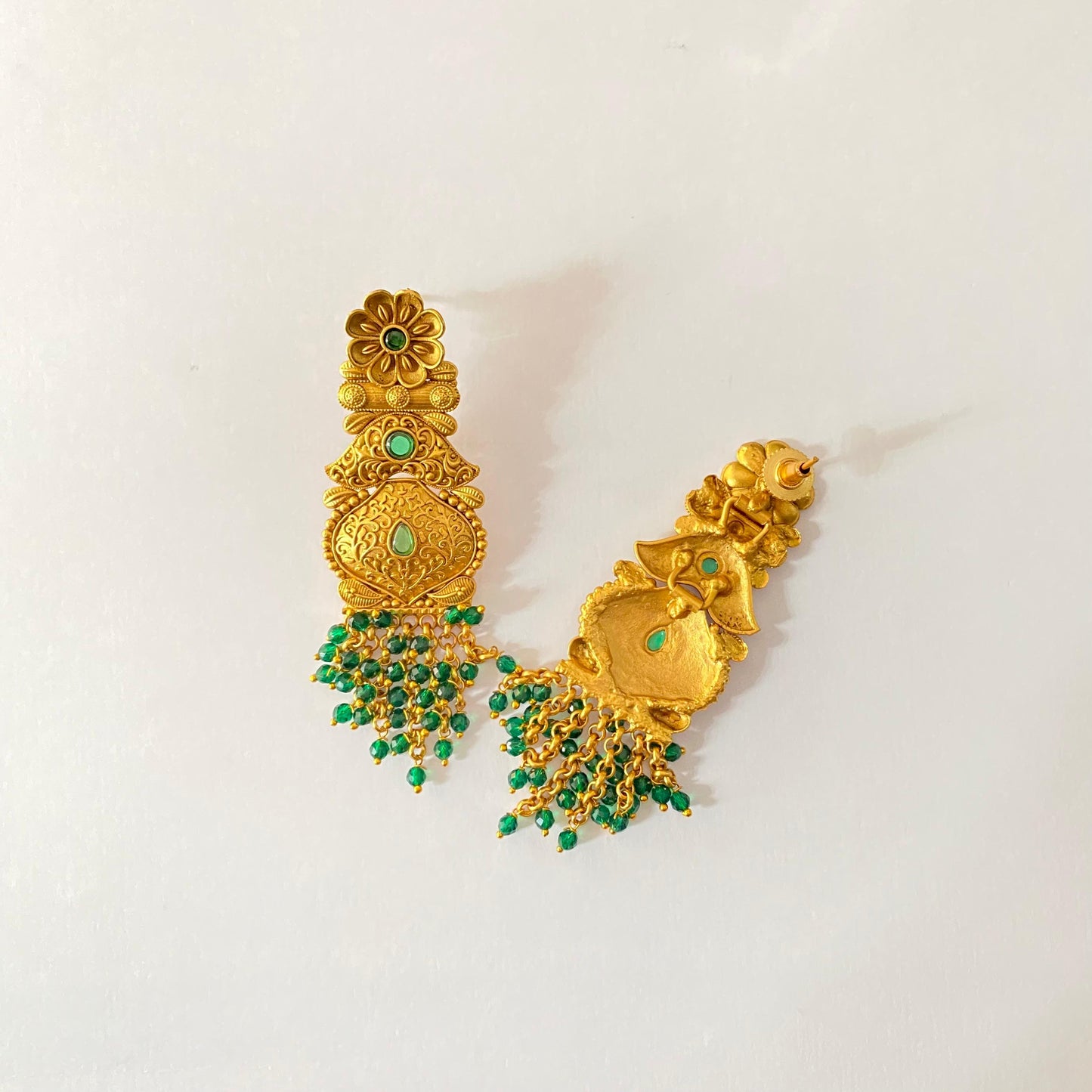 Antique Gold Plated Earring with Green Drops