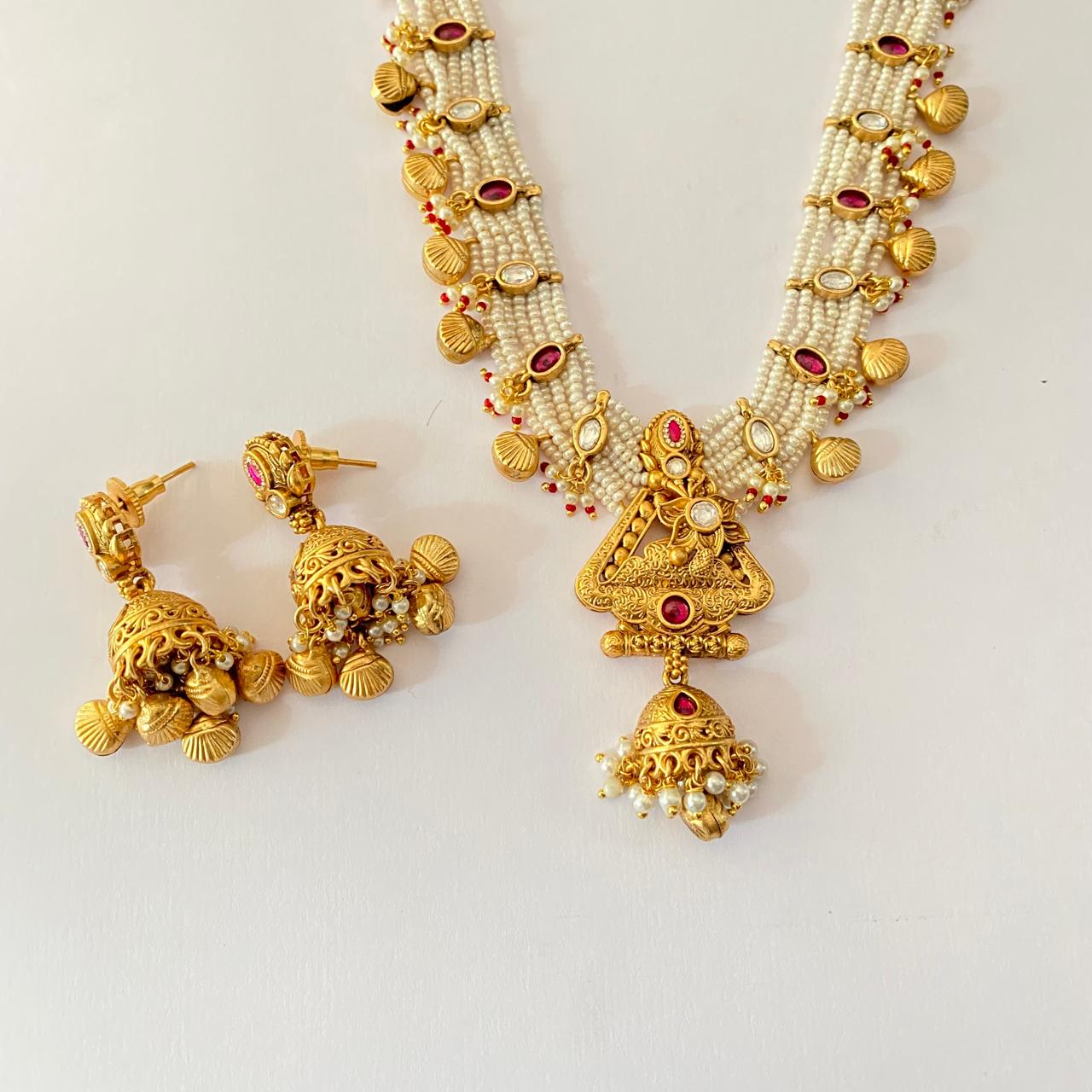 Gold Plated Ruby with pearl latest design Necklace Set