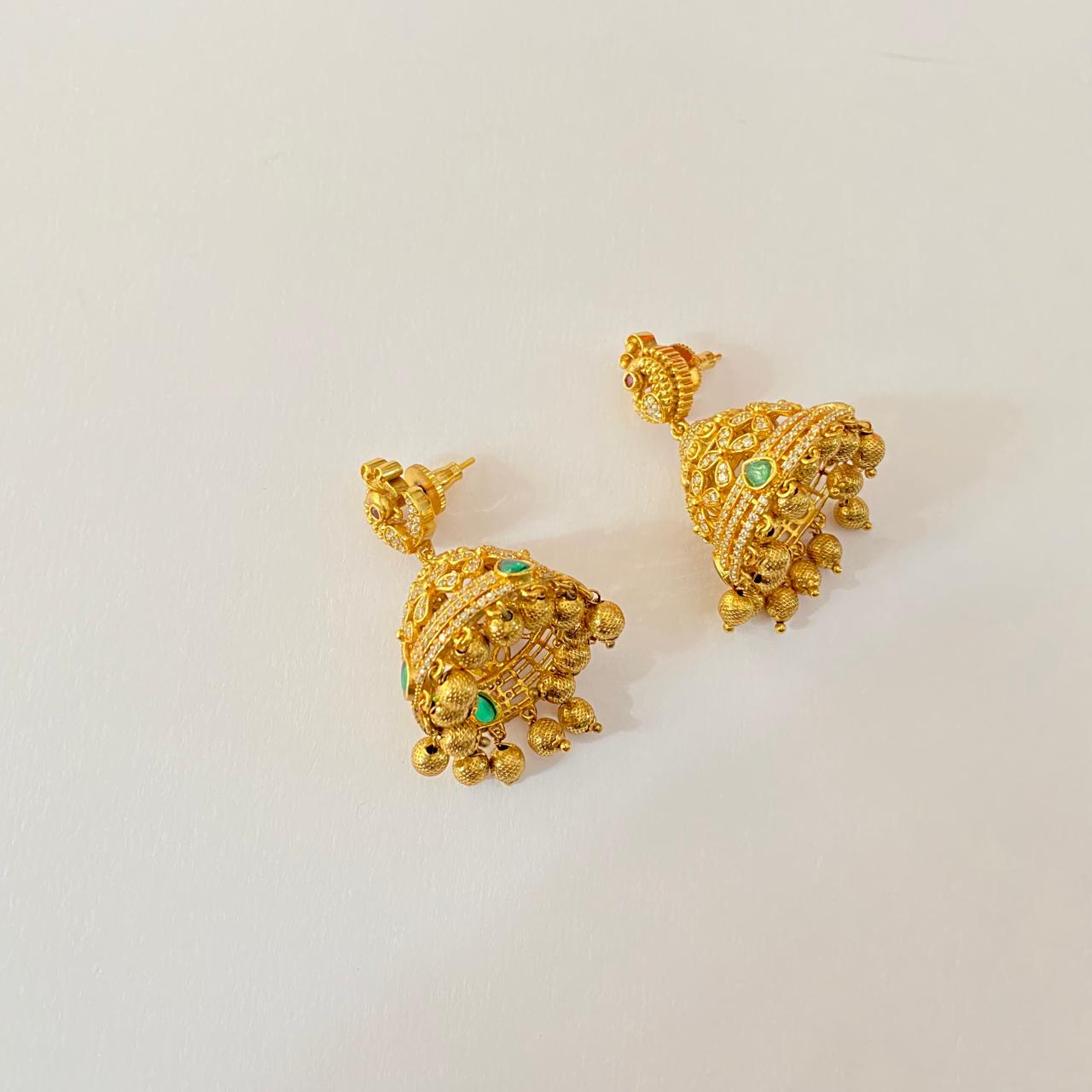 Emerald Ruby Gold Plated Traditional jhumka