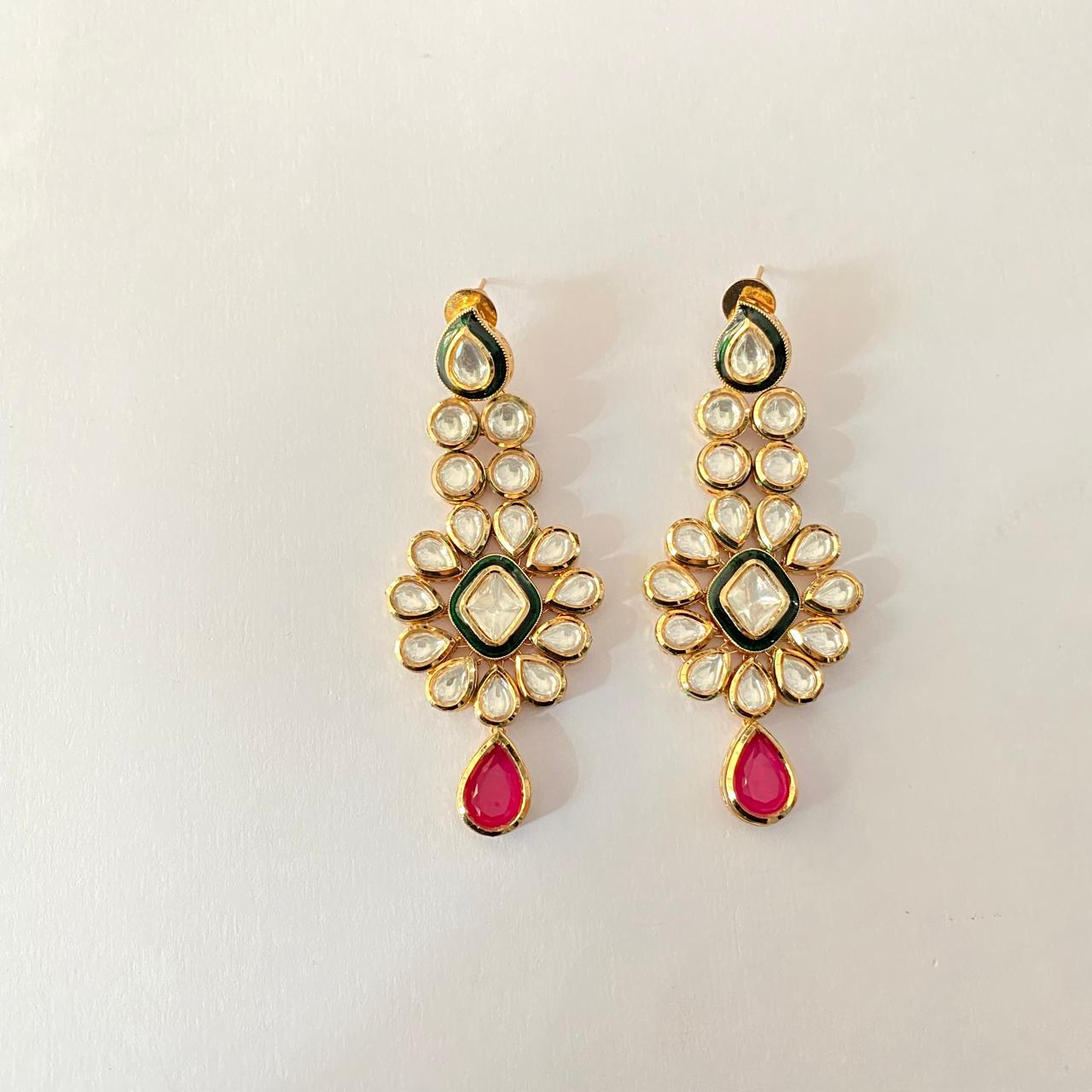 Kundan Gold plated ruby Drop Floral Earring