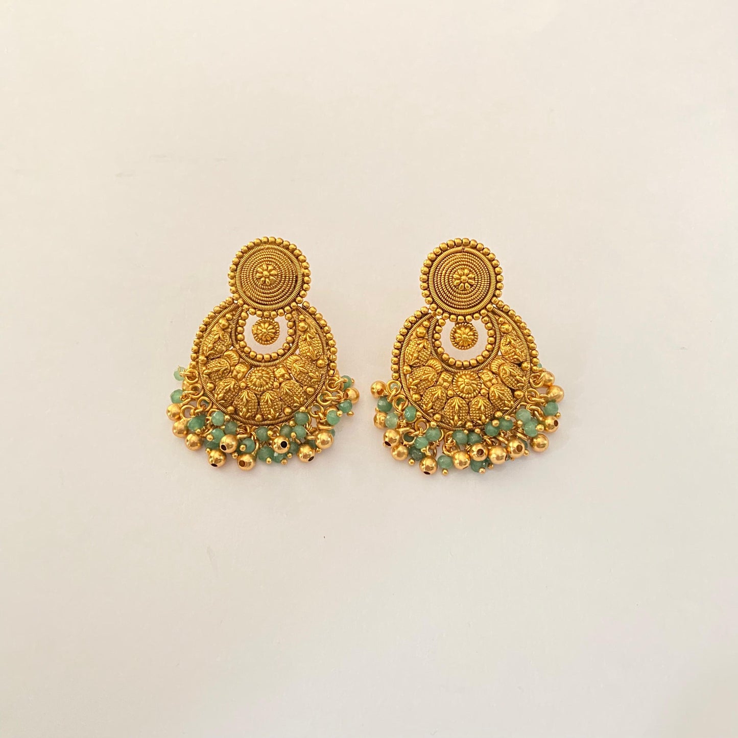 Antique Gold Plated Necklace Set with Green Drops