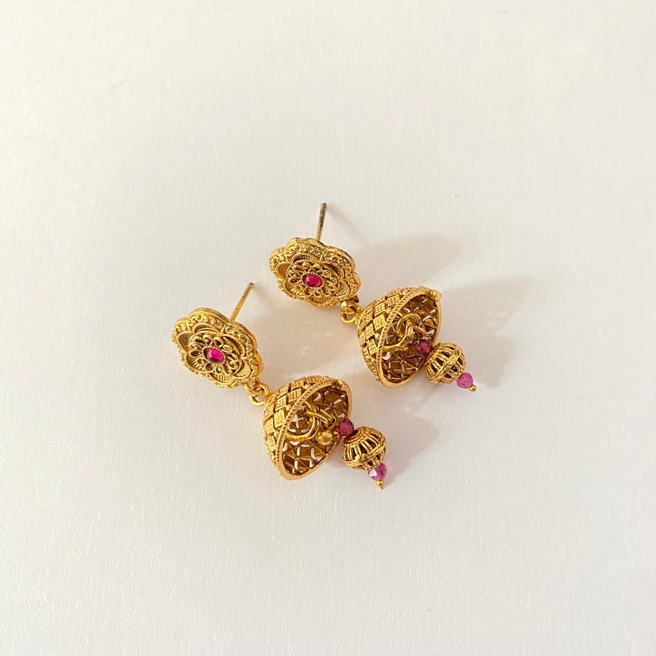 Ruby Gold Plated Traditional Latest design Jhumka