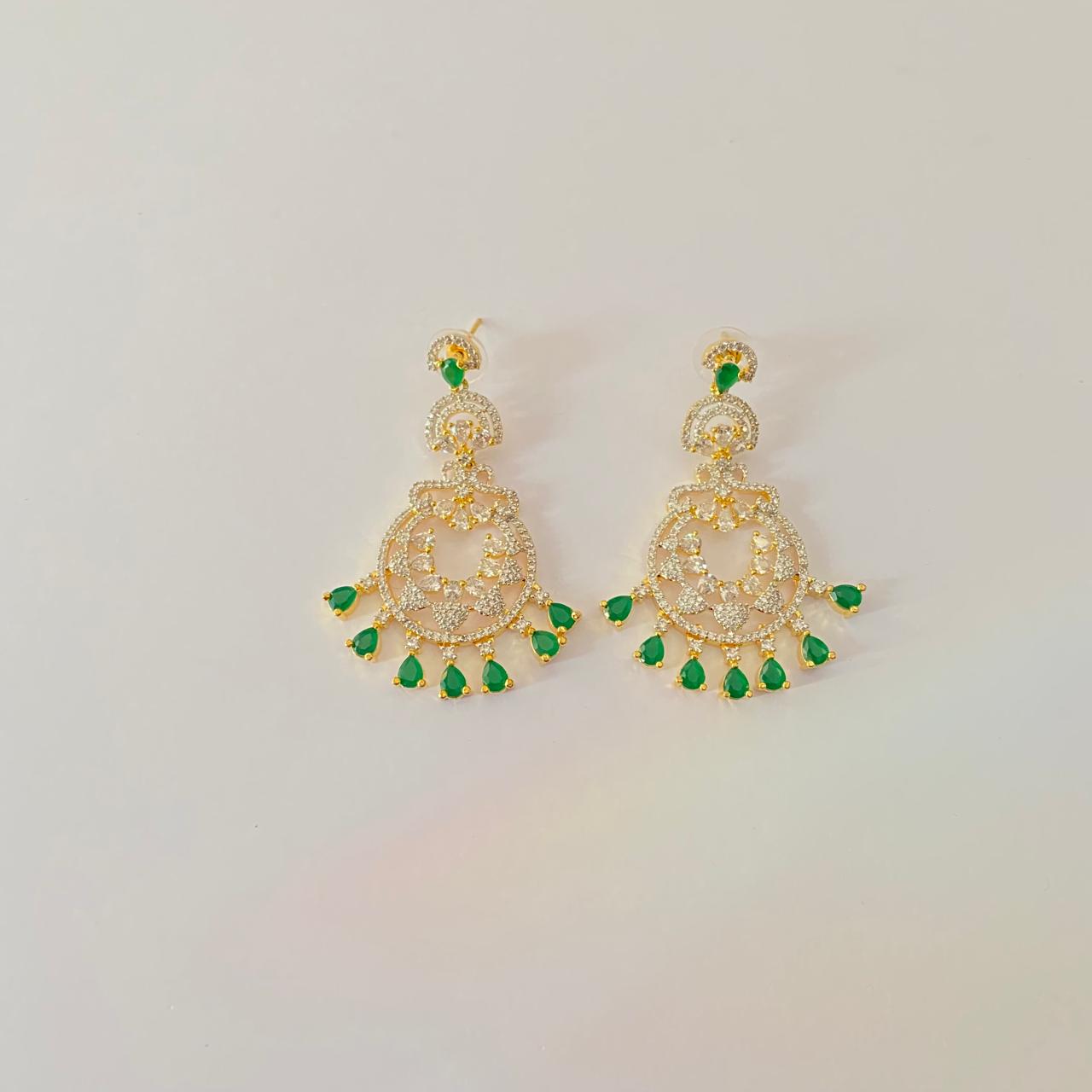 Diamond emerald Gold Plated Big chandbali style Earring