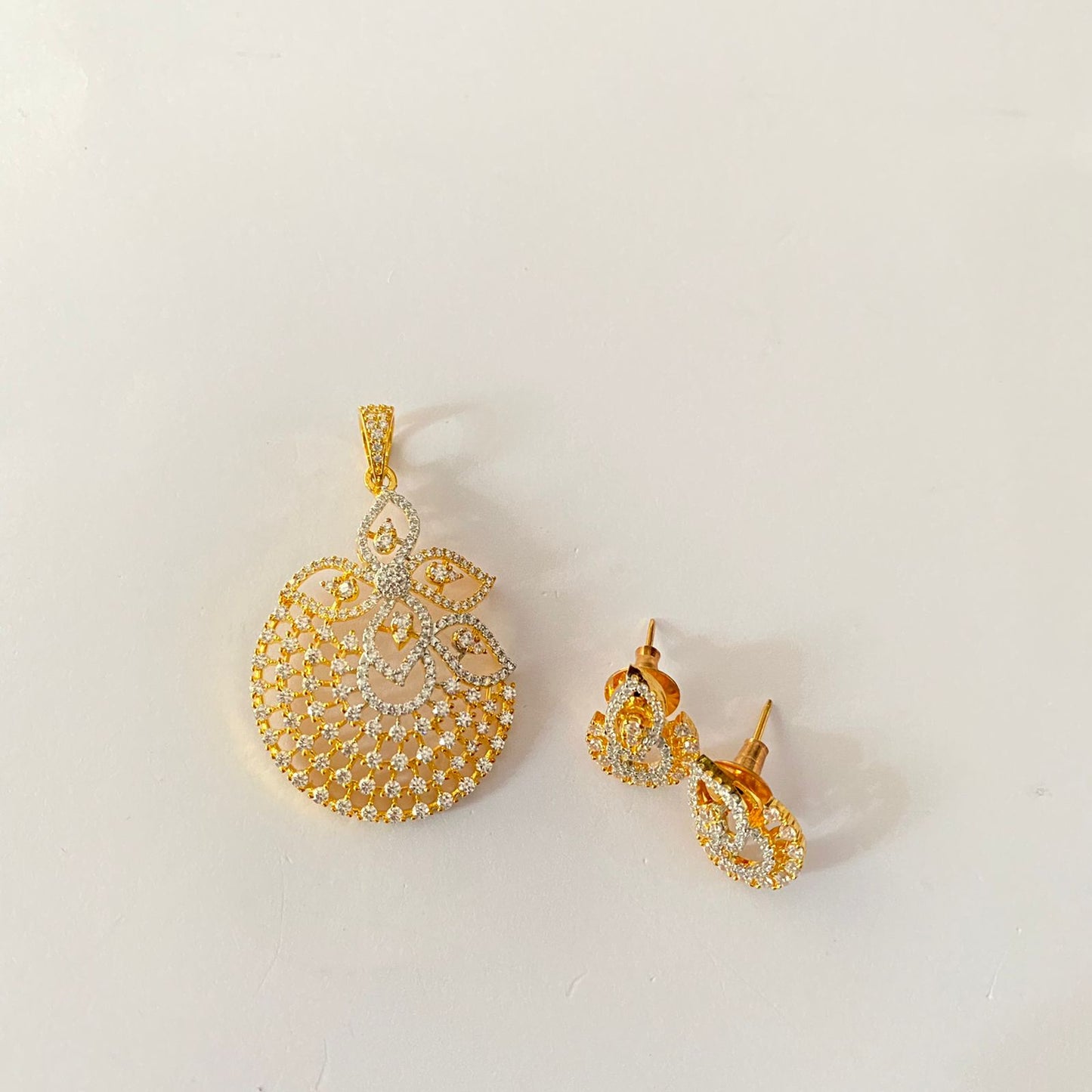 Diamond Gold Plated Pendant Set