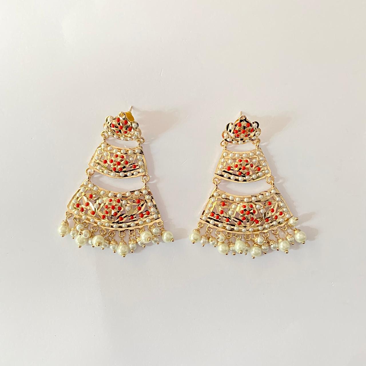 Coral White Pearl Jadau Earring